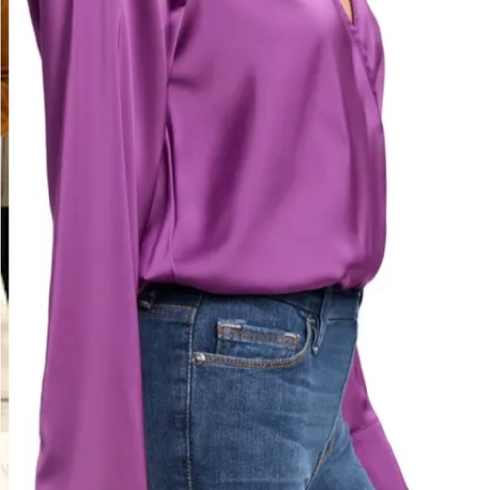 Nwt Good American Long Sleeve Stretch Satin Faux Wrap Top - Picture 3 of 6